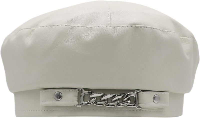 MINGSEECESS Women PU Leather French Black Beret Hat Causal Beanie Hat - Image 2